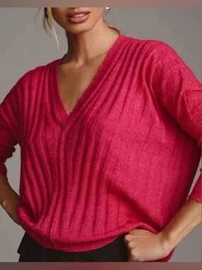 Anthropologie Pilcro v-neck boxy ribbed sweater